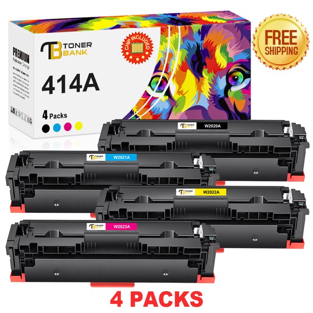 Toner Bank 4-Pack WITH CHIP Compatible Toner Cartridge for HP W2020A 414A W2020X 414X Pro MFP M479fdw M454dw M479fdn M454dn M479 Laser Printer Ink, Black Cyan Magenta Yellow