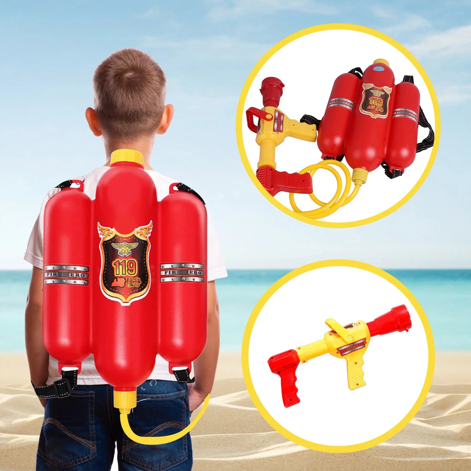 QWANG 2500mL Firefighter Backpack Water Blaster For Kids- Tank With Hose, Super Water Squirt Suitable For Outdoor Play Boys & Girls