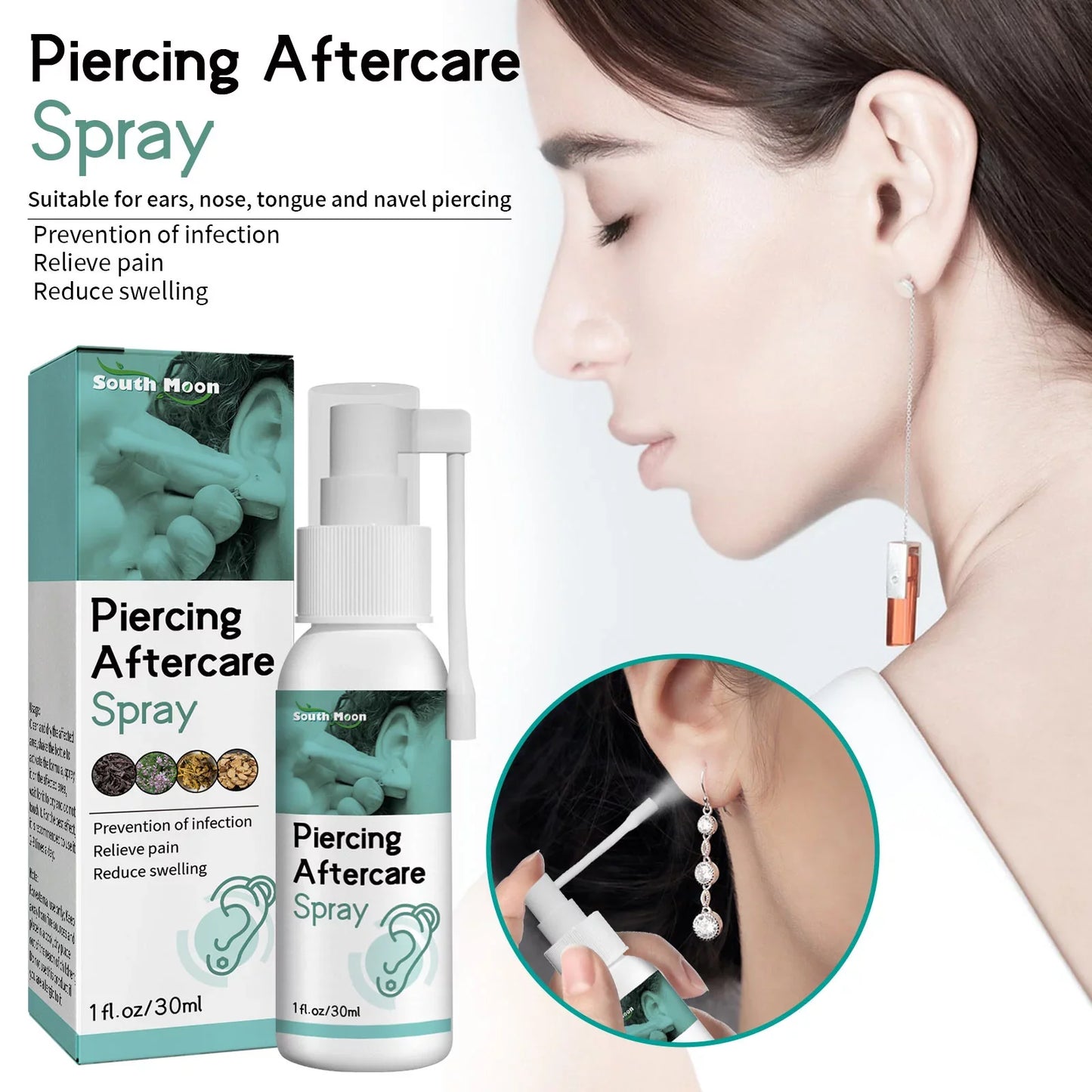 MOON-TOY 30ml Piercing Aftercare Spray Spray Is Suitable for Ear, Nose, Tongue, Navel Perforation, Cleaning Treatment-, and Soothing Spray