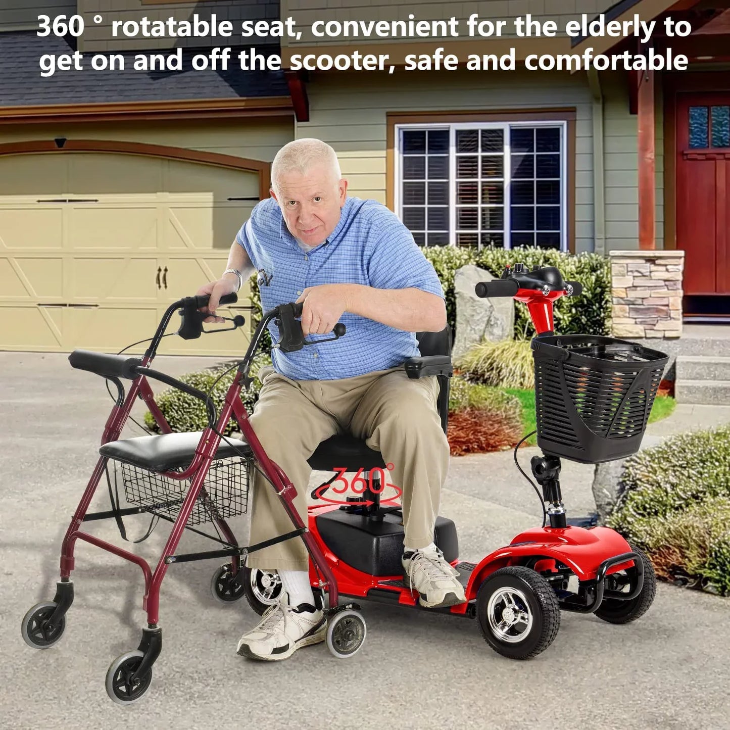BALICHUN 4-Wheel Scooter - Portable Folding Mobility Scooter - Power Electric Mobility Scooters for Seniors, Adults, Handicapped, Elderly - Foldable Travel Wheelchair - Range Extended Battery,Red