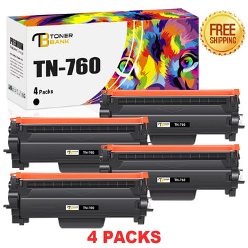 TONER BANK Compatible Toner Cartridges for Brother TN-760 TN760 TN 760 730 TN730 TN-730 HL-L2350DW MFC-L2710DW DCP-L2550DW MFC-L2750DW HL-L2370DW HL-L2395DW Printer Ink (Black, 4 Pack)