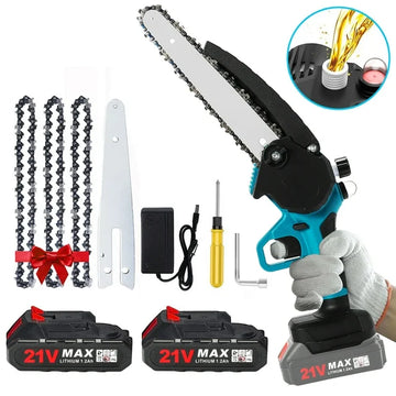 8 inch Mini Chainsaw, Portable Cordless Power Chain Saws with 2 Rechargeable Battery 3 Chains, Handheld Pruning Shears Chainsaw for Tree Branches Wood Cutting, Courtyard, Garden