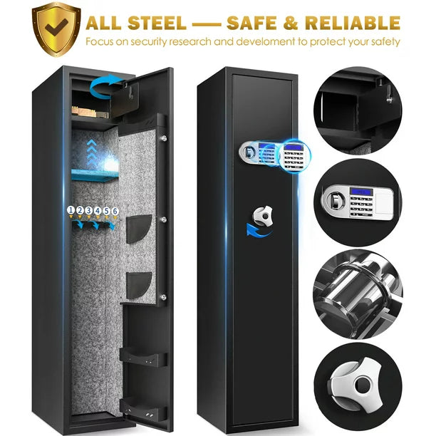 TTLIFE 5-6 Gun Rifle Safe, Gun Safes for Home Rifle Quick Access Gun Cabinet with Adjustable Removable Shelf