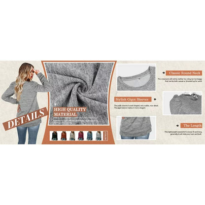 Fantaslook Fall Sweatshirts for Women Crewneck Puff Sleeve Tops Fashion Shirts