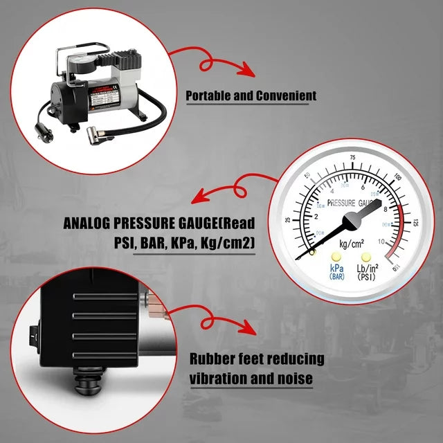 iFanze Tire Inflator Portable Air Compressor Pump DC 12V Tire Inflator for Car, Air Pumps with Mechanical Pressure Gauge for Car, Bicycle, Motorcycle, Basketball