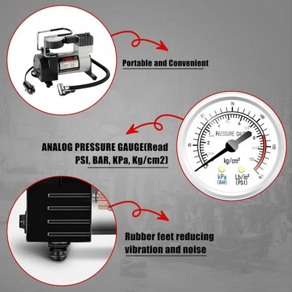 iFanze Tire Inflator Portable Air Compressor Pump DC 12V Tire Inflator for Car, Air Pumps with Mechanical Pressure Gauge for Car, Bicycle, Motorcycle, Basketball