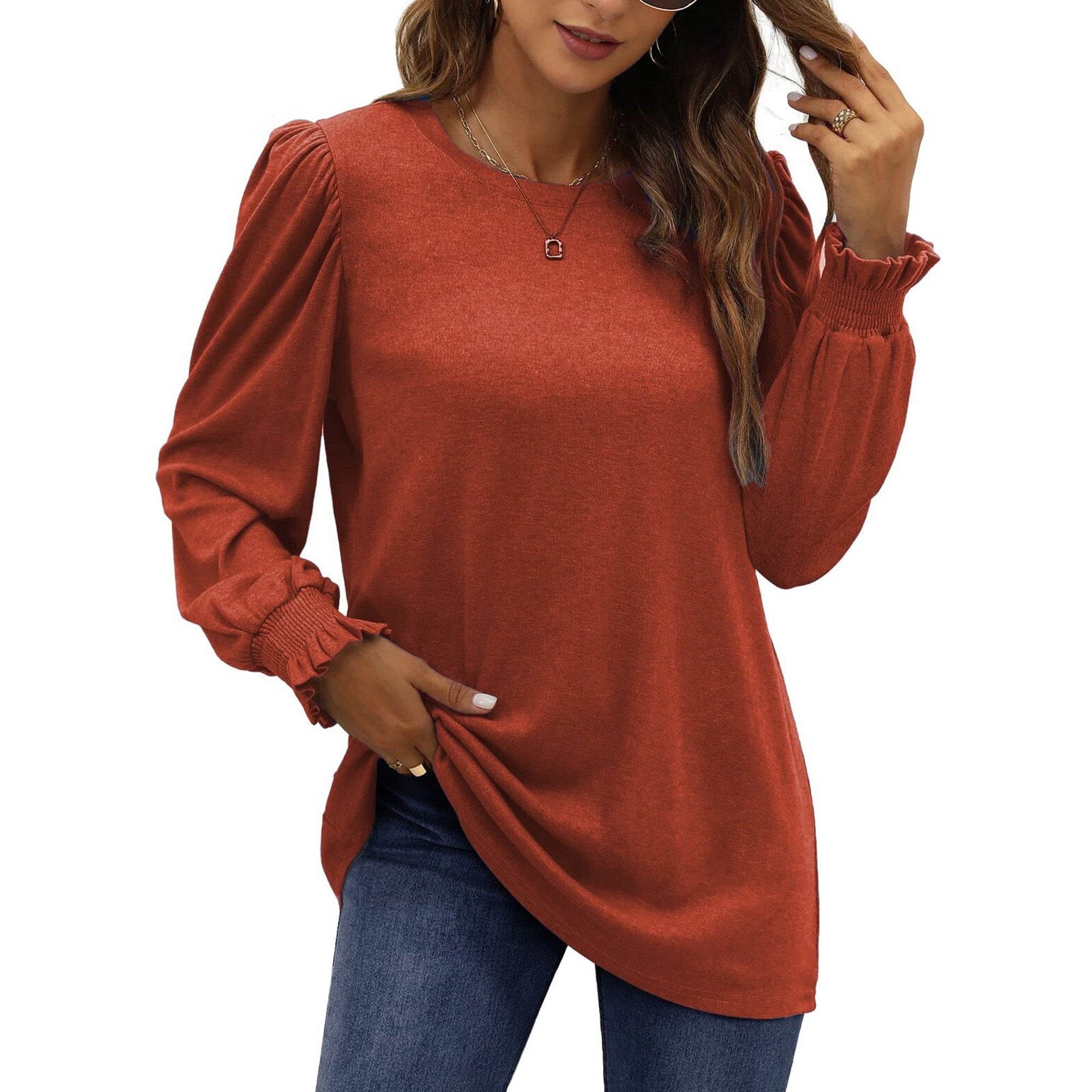 Fantaslook Blouses for Women Dressy Puff Sleeve Tunic Tops Casual Fall Shirts