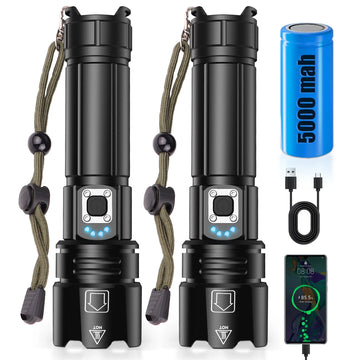 Ifanze Powerful LED Flashlight ,100000 High Lumens 5 Modes Waterproof Super Bright XHP70.2 Bulb Rechargeable Flashlights, Zoomable Torch for Emergency Hiking Hunting Camping, Black