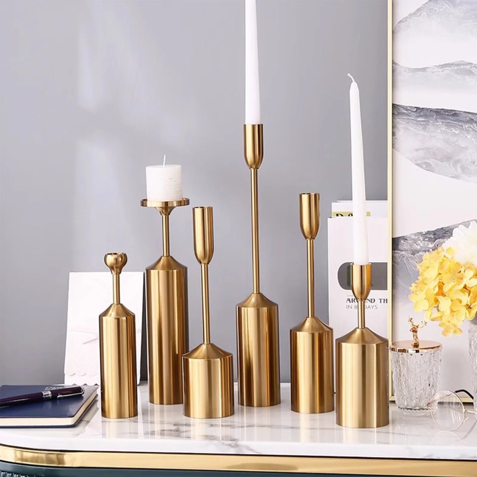 RELOIVE 1 Set Brass Gold Candlestick Holders Taper Candle Holders for Home Decor Wedding Table Centerpieces Decoration