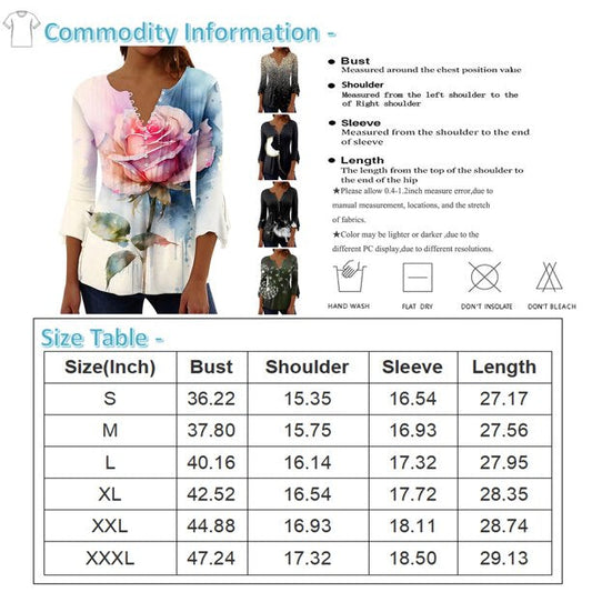 Apepal Womens Plus Size Tunic Tops 3/4 Petal Sleeve Sleeve Casual Floral Henley Shirts Black 3XL