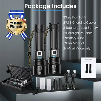 Ifanze Powerful LED Flashlight ,100000 High Lumens 5 Modes Waterproof Super Bright XHP70.2 Bulb Rechargeable Flashlights, Zoomable Torch for Emergency Hiking Hunting Camping, Black