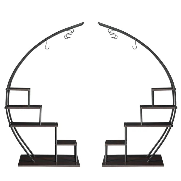 SalonMore Half Circle 5 Tier Metal Flower Pot Stand Shelf, Half-Moon Pot Holder Stand, Black. 2 PCS