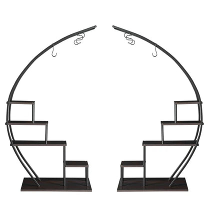 SalonMore Half Circle 5 Tier Metal Flower Pot Stand Shelf, Half-Moon Pot Holder Stand, Black. 2 PCS