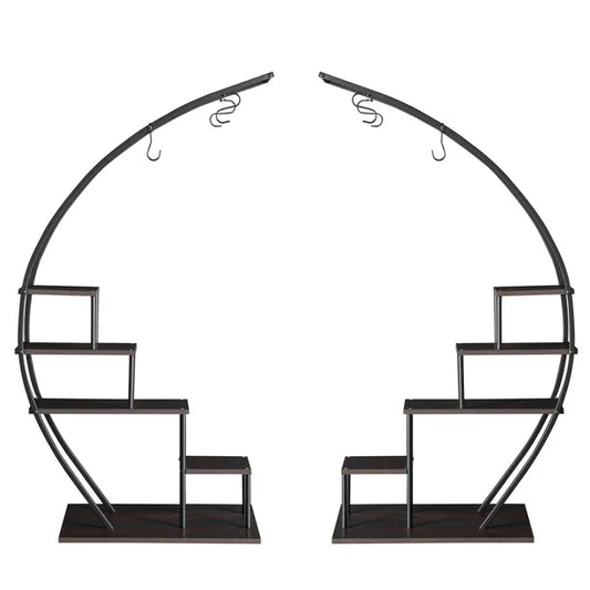 SalonMore Half Circle 5 Tier Metal Flower Pot Stand Shelf, Half-Moon Pot Holder Stand, Black. 2 PCS