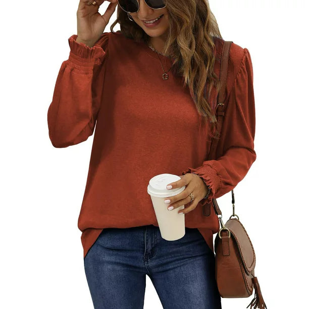 Fantaslook Blouses for Women Dressy Puff Sleeve Tunic Tops Casual Fall Shirts