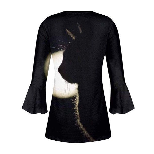 Apepal Womens Plus Size Tunic Tops 3/4 Petal Sleeve Sleeve Casual Floral Henley Shirts Black 3XL
