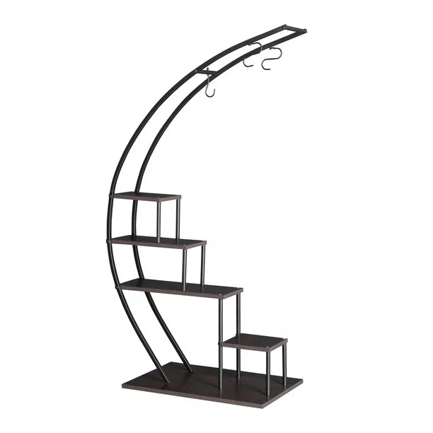 SalonMore Half Circle 5 Tier Metal Flower Pot Stand Shelf, Half-Moon Pot Holder Stand, Black. 2 PCS