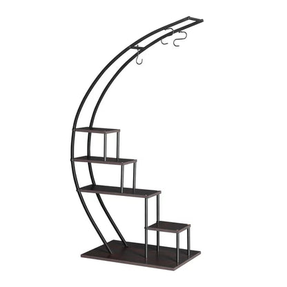 SalonMore Half Circle 5 Tier Metal Flower Pot Stand Shelf, Half-Moon Pot Holder Stand, Black. 2 PCS