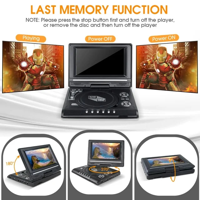 18.8" Portable DVD Player,13in Large Swivel Screen 270° Rotation DVD Player with FM Radio/Hundreds of Cable TV/Wireless TV, Support U Disk,SD/MS/MMC Card