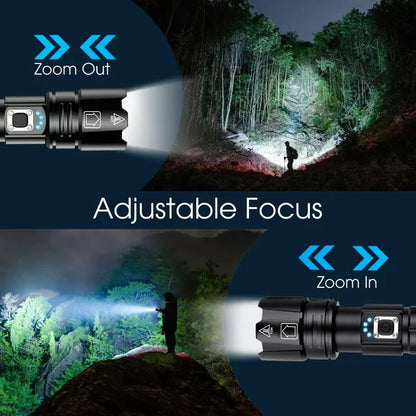Ifanze Powerful LED Flashlight ,100000 High Lumens 5 Modes Waterproof Super Bright XHP70.2 Bulb Rechargeable Flashlights, Zoomable Torch for Emergency Hiking Hunting Camping, Black