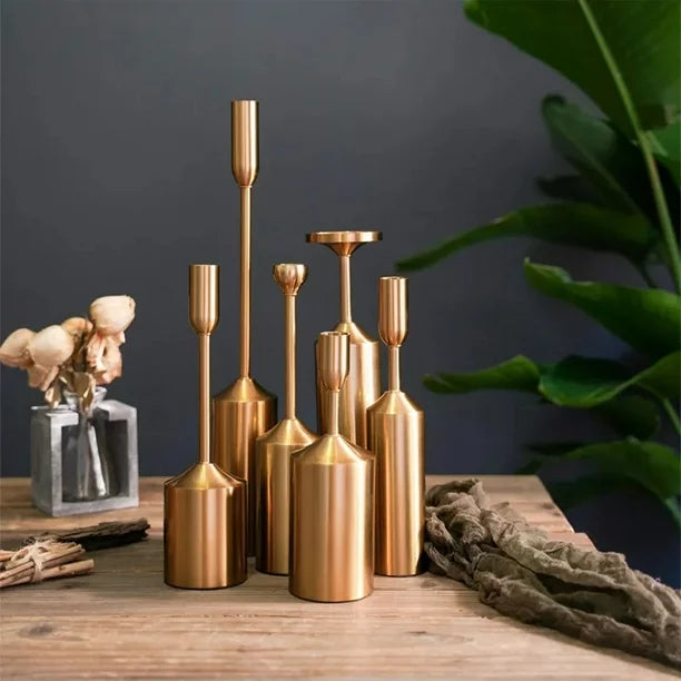 RELOIVE 1 Set Brass Gold Candlestick Holders Taper Candle Holders for Home Decor Wedding Table Centerpieces Decoration
