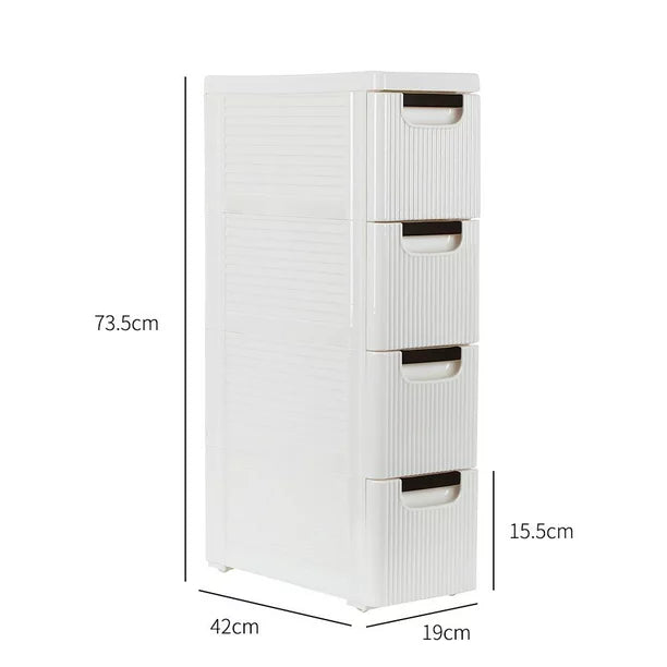 SalonMore 4-Tire Storage Cabinet with Wheels, Rolling Dresser Cart with 4 Drawers Organizer for Bathroom Bedroom, Plastic White