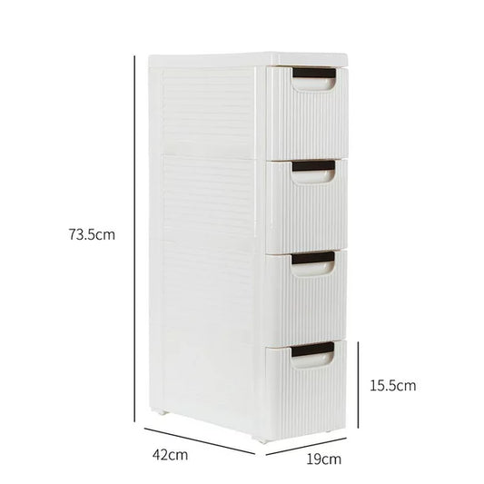SalonMore 4-Tire Storage Cabinet with Wheels, Rolling Dresser Cart with 4 Drawers Organizer for Bathroom Bedroom, Plastic White