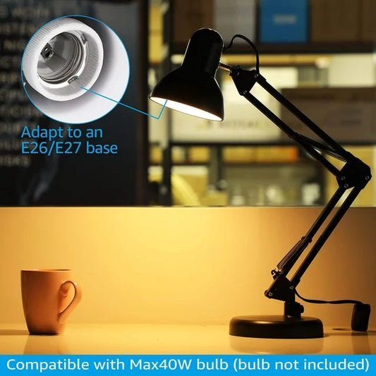 32" Black Swing-Arm Clamp-On Desk Lamp, Fit E26&E27 Bulbs Base, Application in Bedroom Living Room, Office Home(Does Not Include Base)