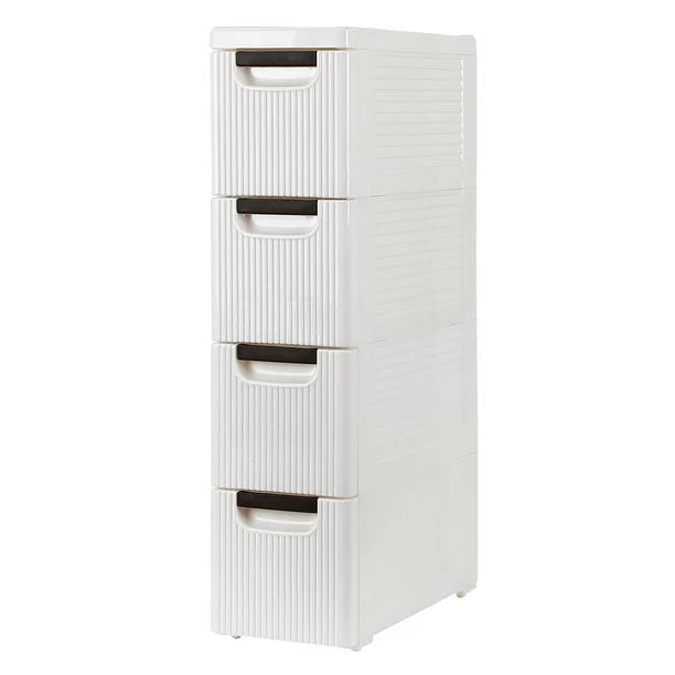SalonMore 4-Tire Storage Cabinet with Wheels, Rolling Dresser Cart with 4 Drawers Organizer for Bathroom Bedroom, Plastic White
