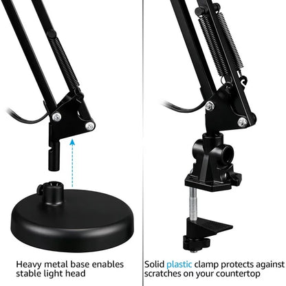 32" Black Swing-Arm Clamp-On Desk Lamp, Fit E26&E27 Bulbs Base, Application in Bedroom Living Room, Office Home(Does Not Include Base)