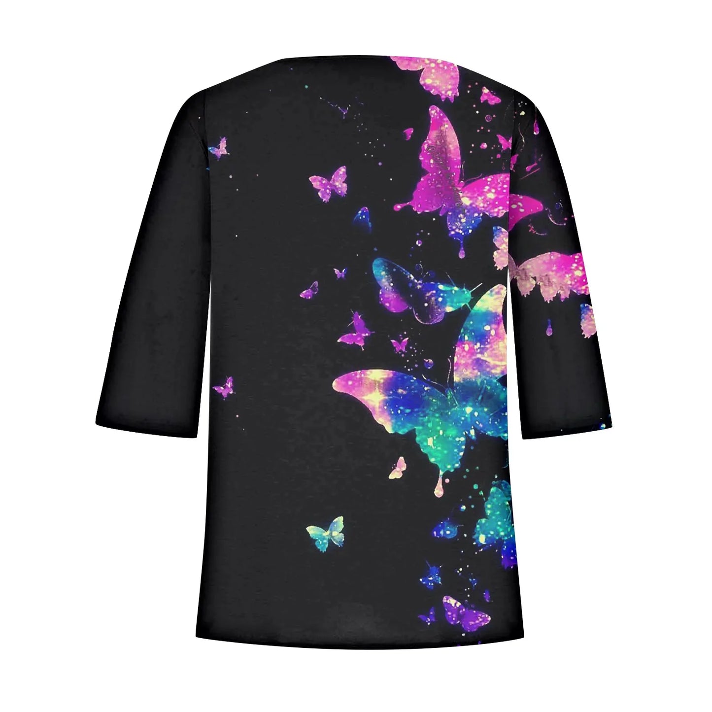 Apepal Square Neck T Shirts for Women Casual Puff 3/4 Sleeve Shirts Summer Tops Black 3XL