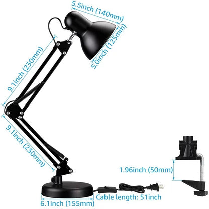 32" Black Swing-Arm Clamp-On Desk Lamp, Fit E26&E27 Bulbs Base, Application in Bedroom Living Room, Office Home(Does Not Include Base)