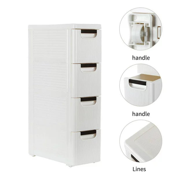 SalonMore 4-Tire Storage Cabinet with Wheels, Rolling Dresser Cart with 4 Drawers Organizer for Bathroom Bedroom, Plastic White