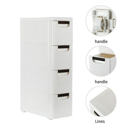 SalonMore 4-Tire Storage Cabinet with Wheels, Rolling Dresser Cart with 4 Drawers Organizer for Bathroom Bedroom, Plastic White