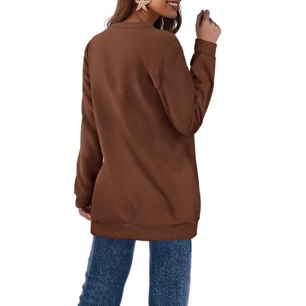 Fantaslook Sweatshirts for Women V Neck Casual Long Sleeve Tops Oversized Sweatshirt With Pockets