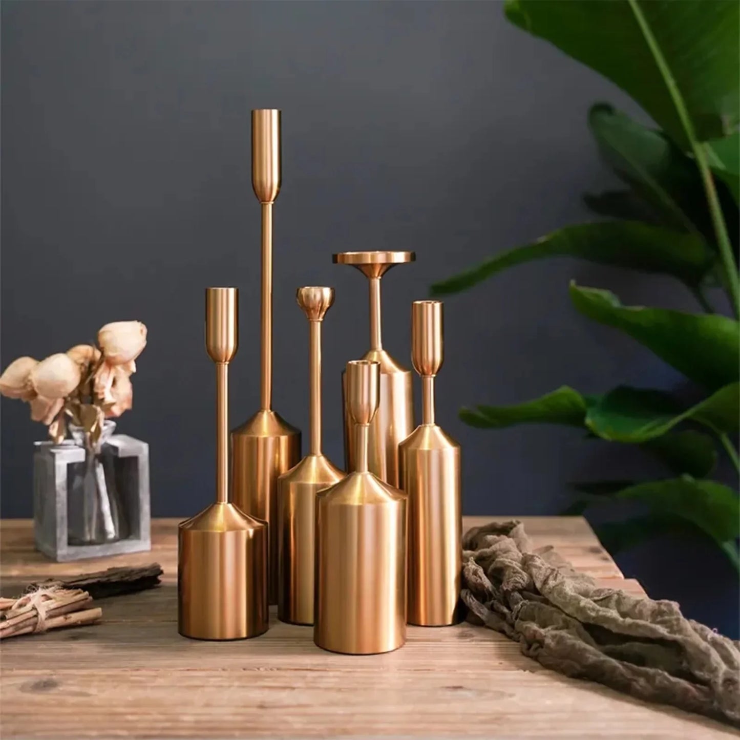 RELOIVE 1 Set Brass Gold Candlestick Holders Taper Candle Holders for Home Decor Wedding Table Centerpieces Decoration