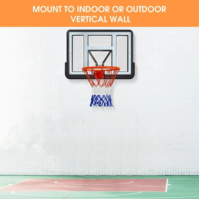 44'' Basketball Backboard and Rim Combo, Wall Mounted Basketball Hoop, Shatterproof Backboard Kit, Outdoor Indoor Basketball Hoop for Kids Adults