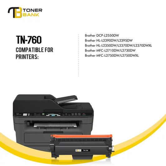 Toner Bank Compatible Toner Cartridges Replacement for Brother TN760 TN-760 TN 760 TN730 TN-730 730 for HL-L2395DW L2350DW MFC-L2710DW L2750DW DCP-L2550DW HL-L2390DW HL-L2370DW (Black, 2-Pack)