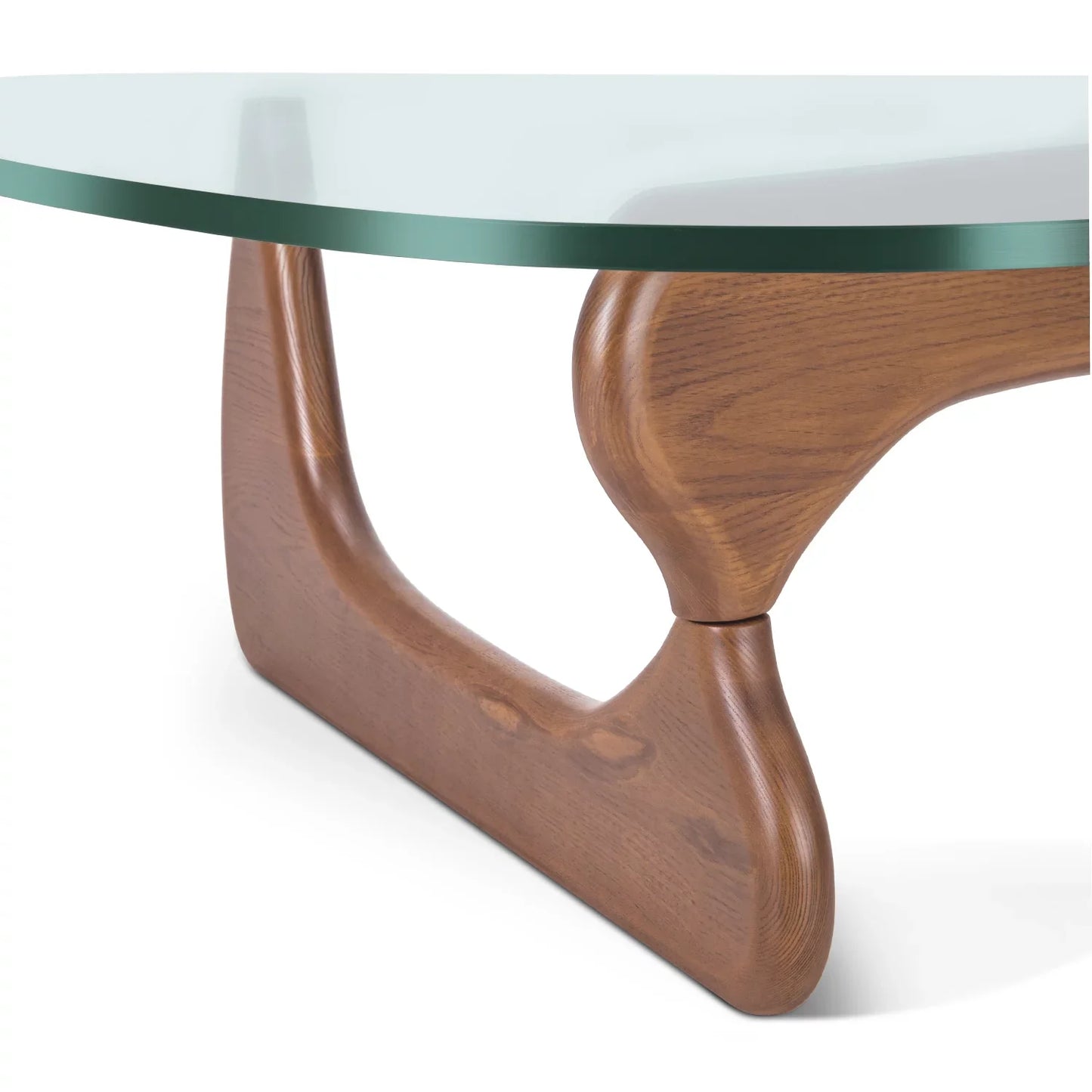 Furgle 50" Triangle Glass Coffee Table with Wood Base for Living Room Office, Light Walnut