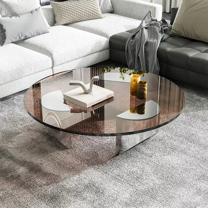 Furgle Tempered Glass Coffee Table, Round Modern Coffee Table for Living Room, Home, Office, Bronzed