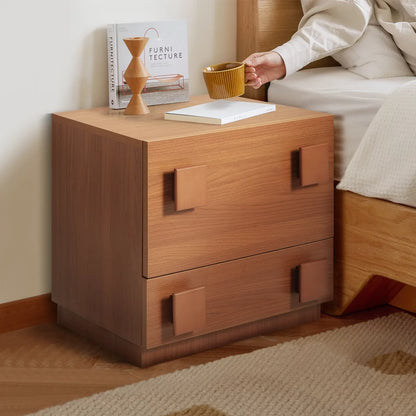 Furgle Bedside Table Storage Cabinet, Red Teak Wood Nightstand, DIY Night Table TV Bench for Living Room, BedRoom