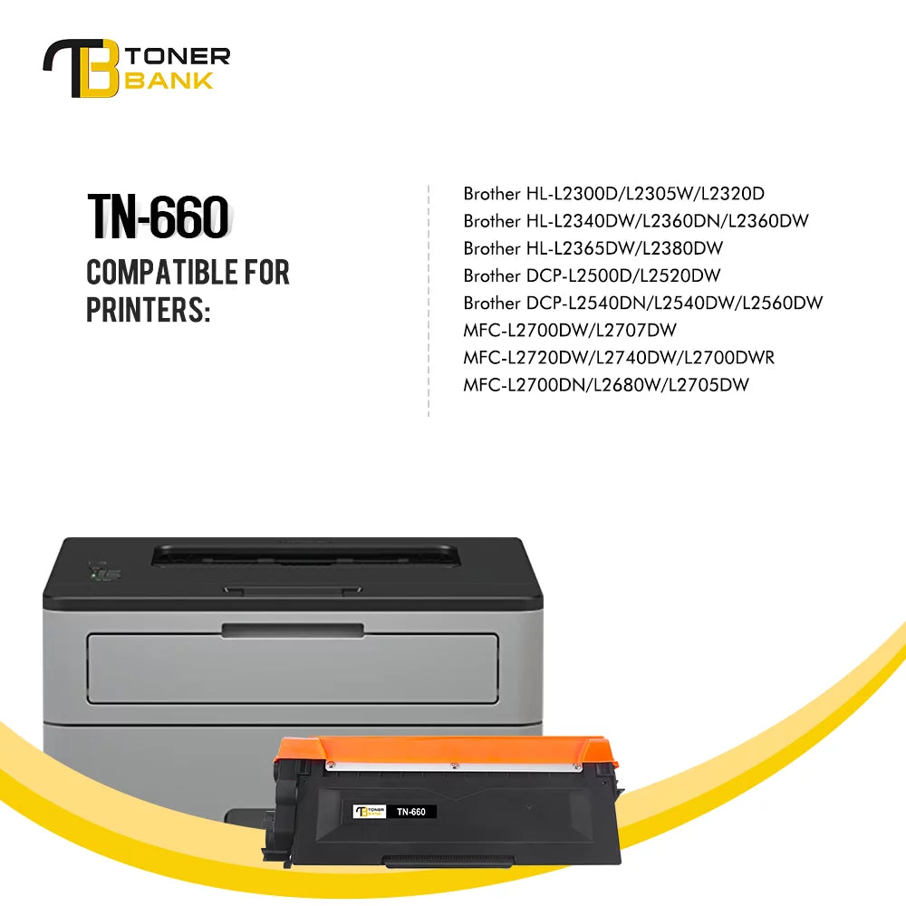 Toner Bank Compatible Toner Cartridge for Brother TN660 TN-660 TN630 TN 660 630 MFC-L2700DW MFC-L2740DW HL-L2320D HL-L2340DW HL-L2380DW DCP-L2540DW Printer Ink (Black, 2-Pack)