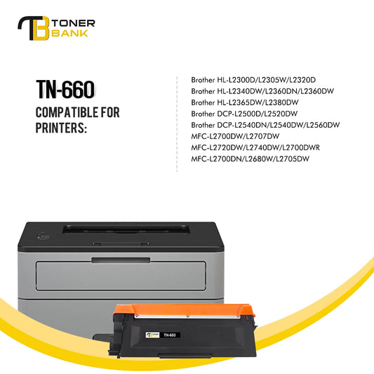 Toner Bank Compatible Toner Cartridge for Brother TN660 TN-660 TN630 TN 660 630 MFC-L2700DW MFC-L2740DW HL-L2320D HL-L2340DW HL-L2380DW DCP-L2540DW Printer Ink (Black, 2-Pack)