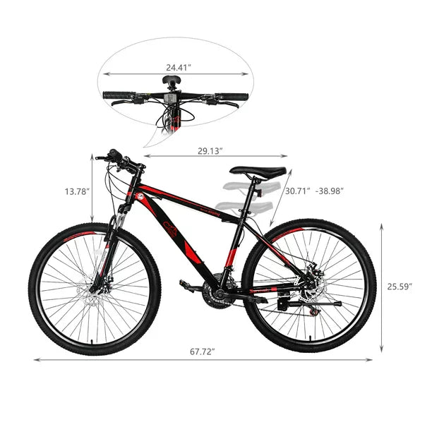 Campingsurvivals 21 Speed Mountain Bikes, with 26 inch Wheels and Dual Disc Brakes, Red/Black