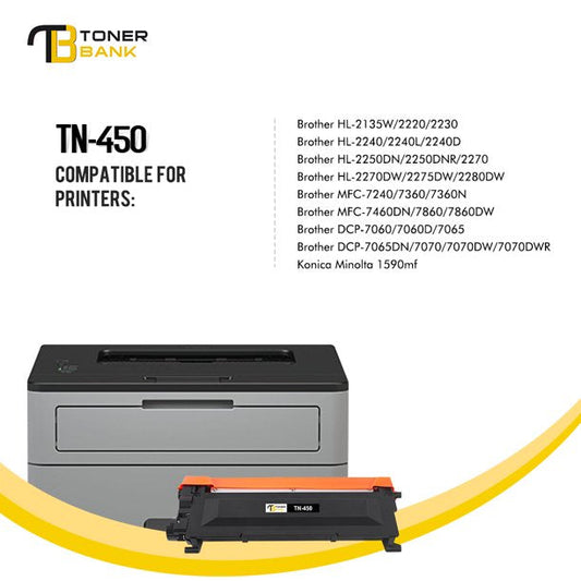 Toner Bank Compatible Toner Cartridge Replacement for Brother TN-450 TN 450 TN420 HL-2270DW HL-2280DW HL-2230 HL-2240 MFC-7860DW MFC-7360N DCP-7065DN Intellifax 2840 2940 High Yield (4 Pack, Black)