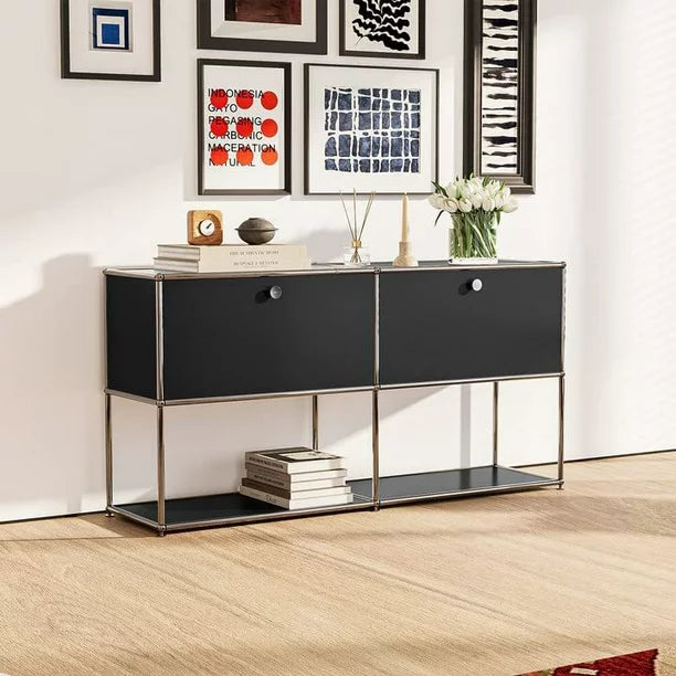 Furgle Modern Storage Cabinet, Free-Standing Storge Organizer for Living Room, Bedroom，Decoration in Home Office，Black