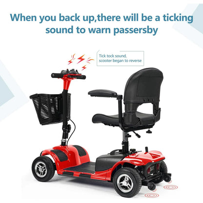 BALICHUN 4-Wheel Scooter - Portable Folding Mobility Scooter - Power Electric Mobility Scooters for Seniors, Adults, Handicapped, Elderly - Foldable Travel Wheelchair - Range Extended Battery,Red