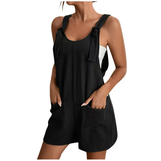 QWANG Women's Short Overalls Casual Summer Bib Shortalls with Pockets S