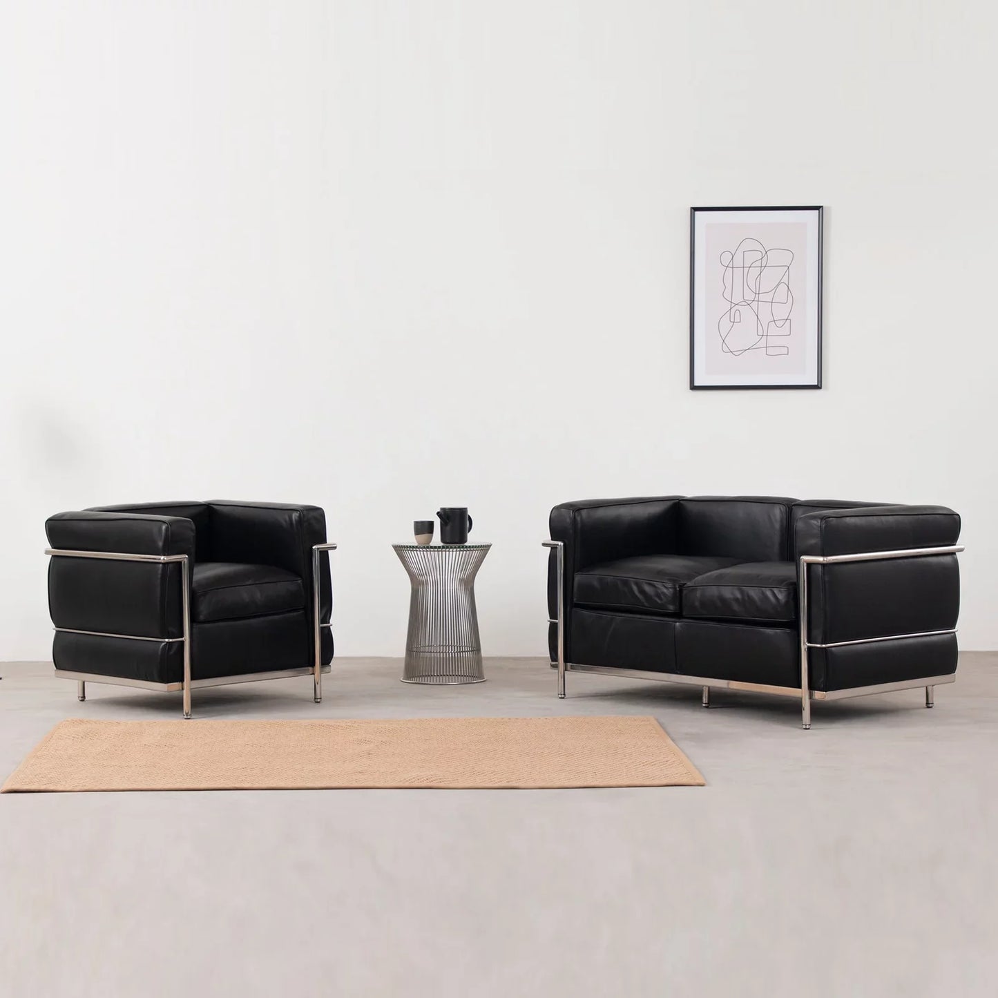 LC2 Modern Accent Leather Armrest Sofa for Living Room, Bedroom, Study Room, Hotel, Office, Black