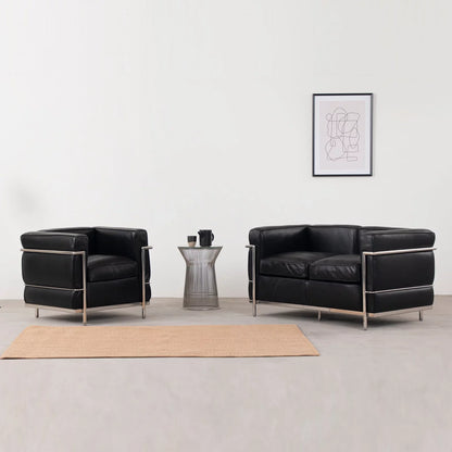 LC2 Modern Accent Leather Armrest Sofa for Living Room, Bedroom, Study Room, Hotel, Office, Black